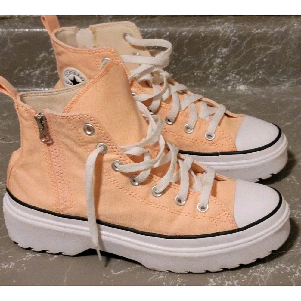 Converse Platform High Top Sneakers Peach White - Picture 1 of 7